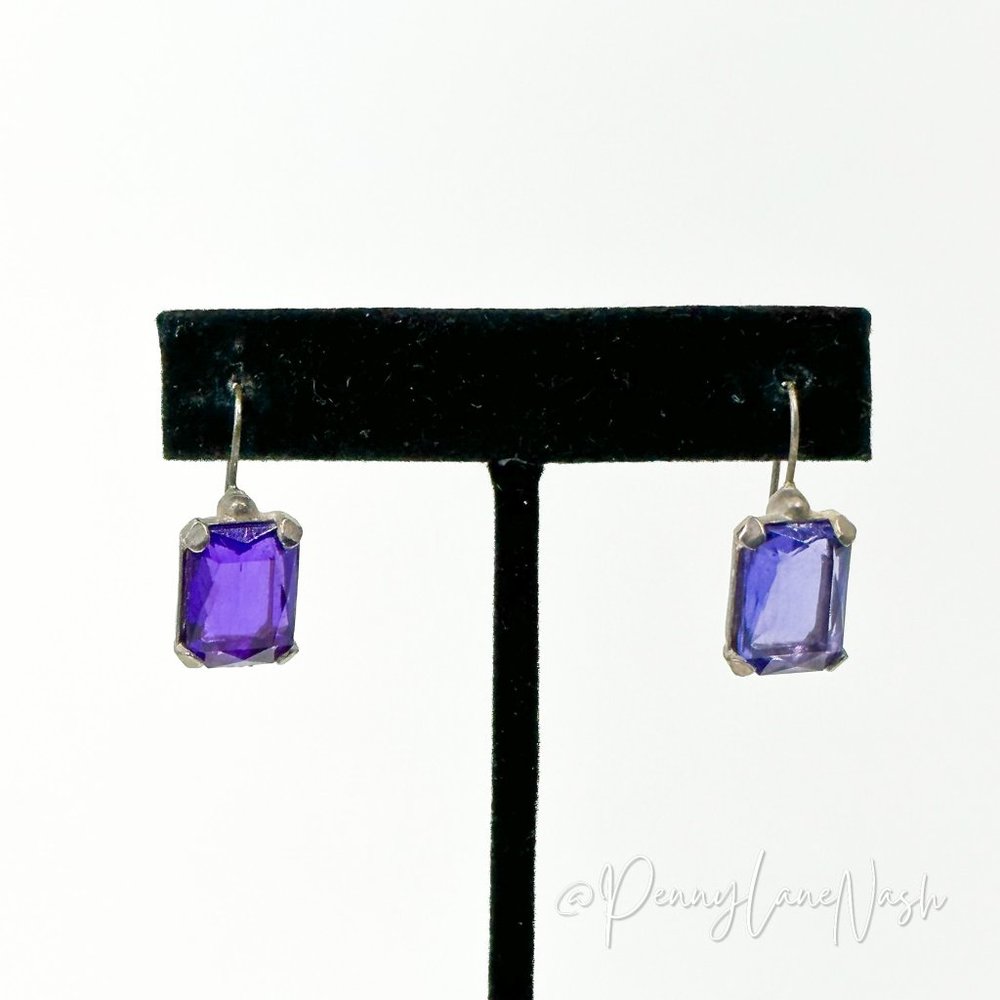 Vintage Square Purple Single Stone Dangle Earrings
